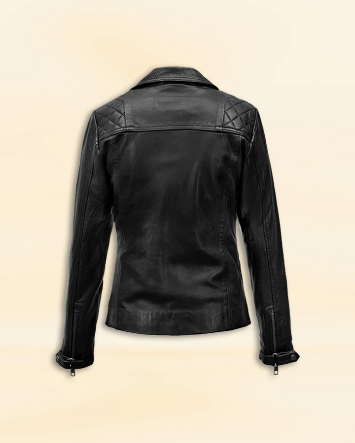 Emma Stone Black Biker Leather Jacket - A stylish and edgy black leather jacket worn by Emma Stone, perfect for a biker-inspired look. in USA market