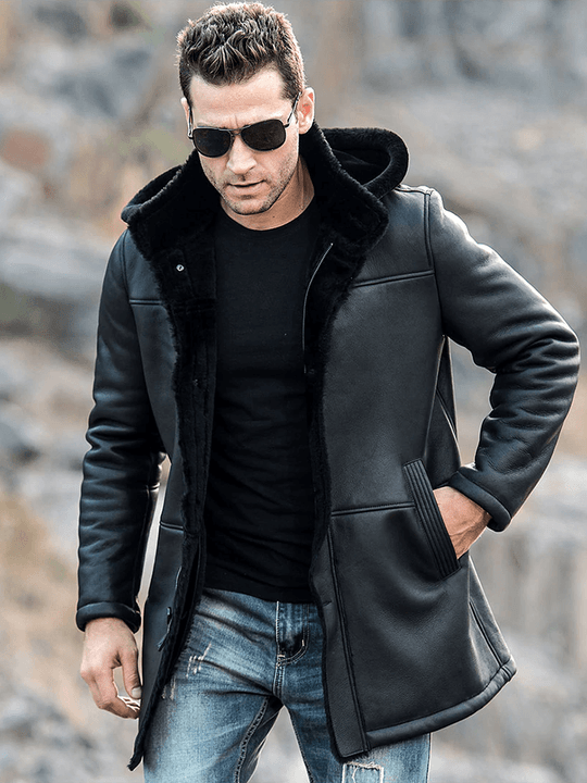 Men's shearling hooded style jacket for men