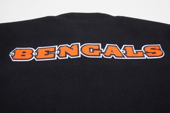 Comfortable men's varsity jacket with bold Cincinnati Bengals branding
