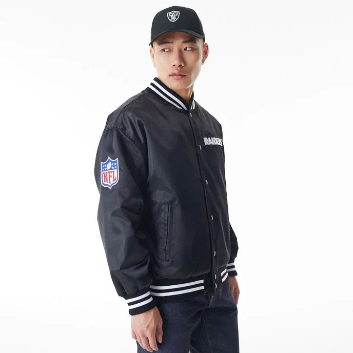 Stylish Las Vegas Raiders NFL Bomber Jacket with Satin Finish in American style