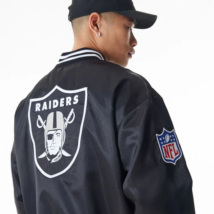 Women's Las Vegas Raiders NFL Bomber Jacket in Black Satin in USA