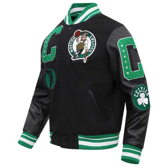 Men’s mashup Boston Celtics wool varsity jacket, ribbed design in USA