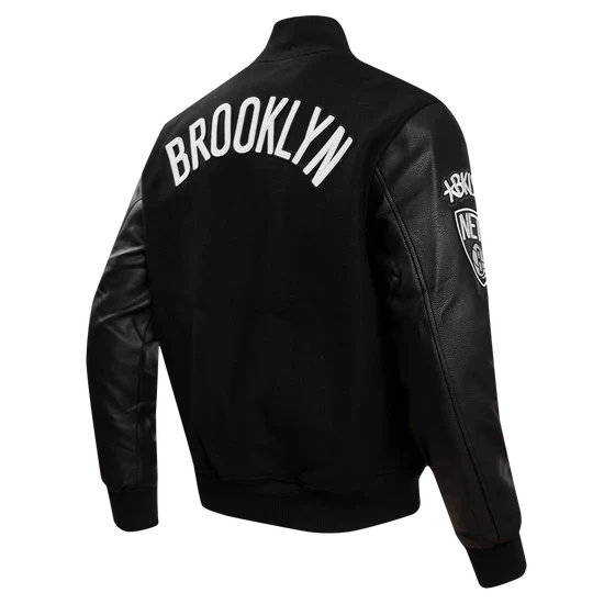 Men’s varsity jacket with Brooklyn Nets logo in wool in USA