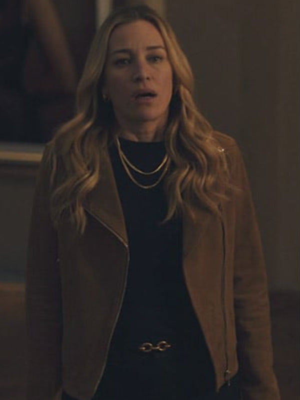 Billions S07 Piper Perabo Brown Suede Moto Jacket