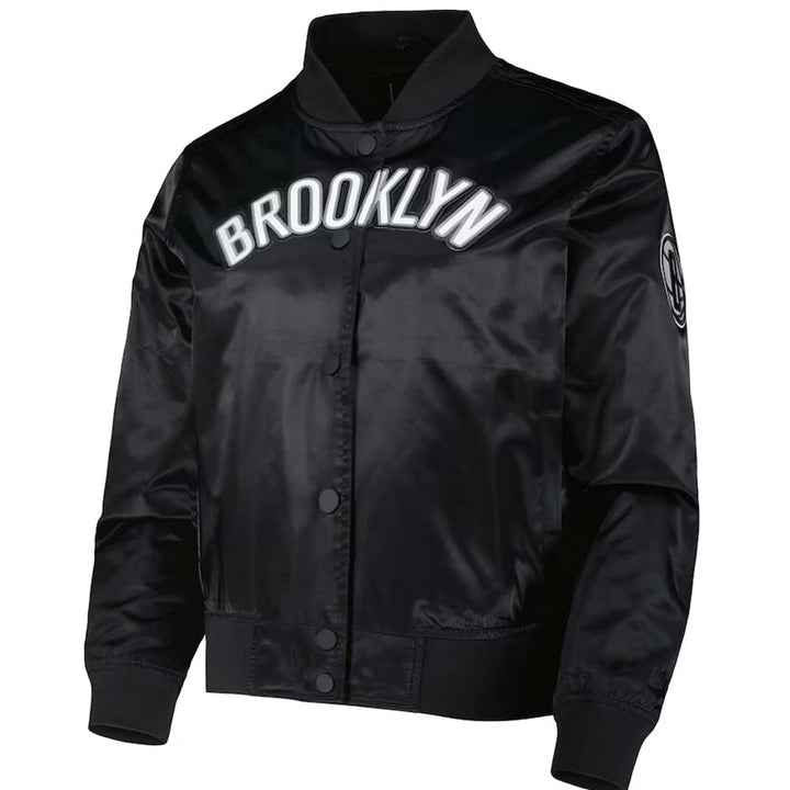 Women's Black Brooklyn Nets Classics Satin Jacket n United State Market