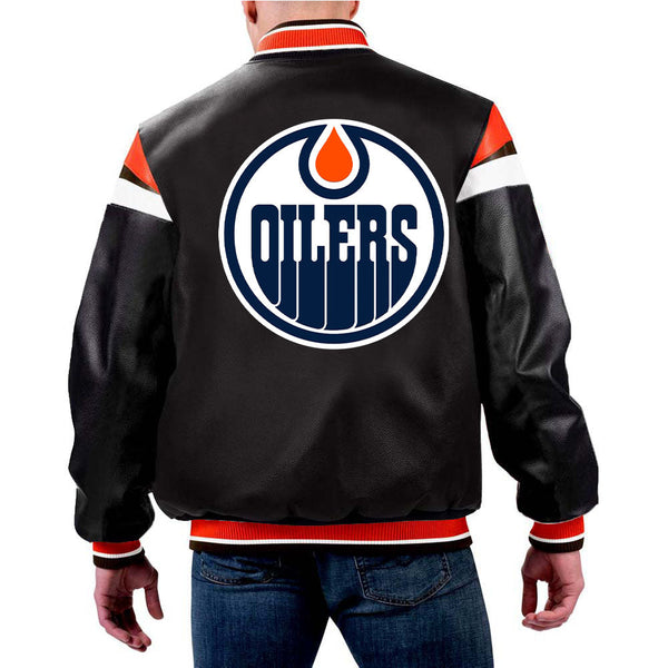 NHL Edmonton Oilers Leather Jacket in Royal Blue by The Pricy in USA