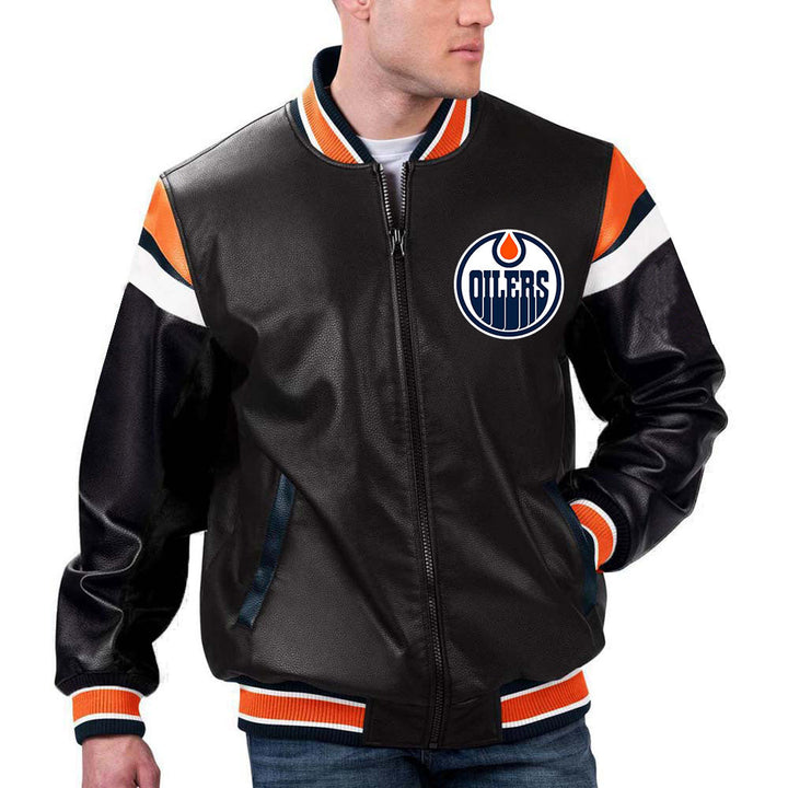 The Pricy NHL Edmonton Oilers Leather Jacket in Royal Blue in France style