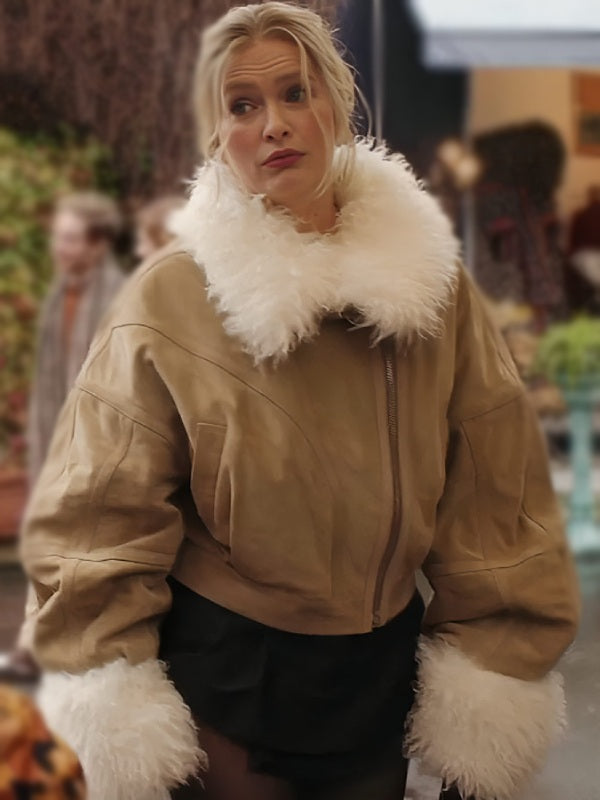 Camille Razat faux fur trim suede jacket from Emily in Paris in USA