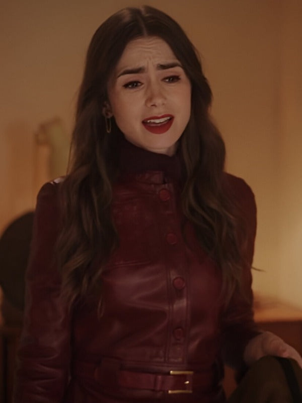 Emily in Paris S04 Lily Collins Red Leather Jacket
