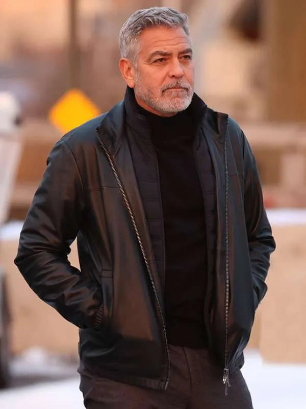 George Clooney Wolves 2024 Black Leather Jacket
