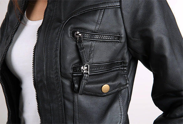 Close-Up of Stitching Genuine Lambskin Leather Jacket