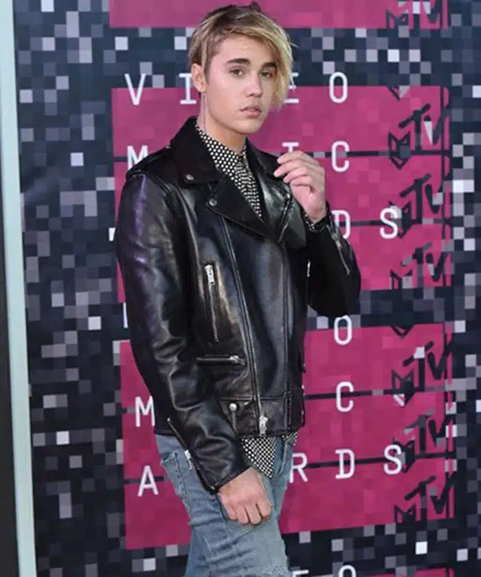 Side view Justin Bieber Black Leather Jacket