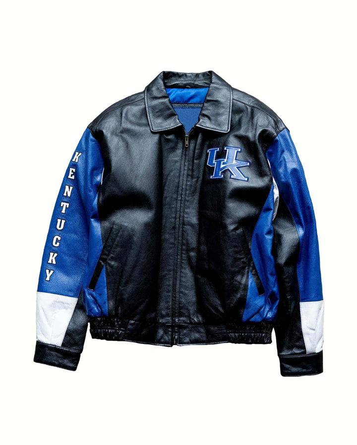 NCCA Kentucky Wildcats Black Blue Leather Jacket in usa