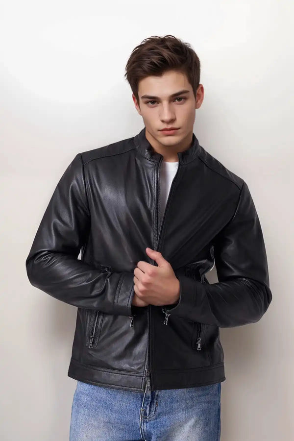 Men Classic Black Leather Jacket