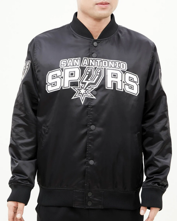 Stylish San Antonio Spurs satin jacket for men featuring large team logo in American Market