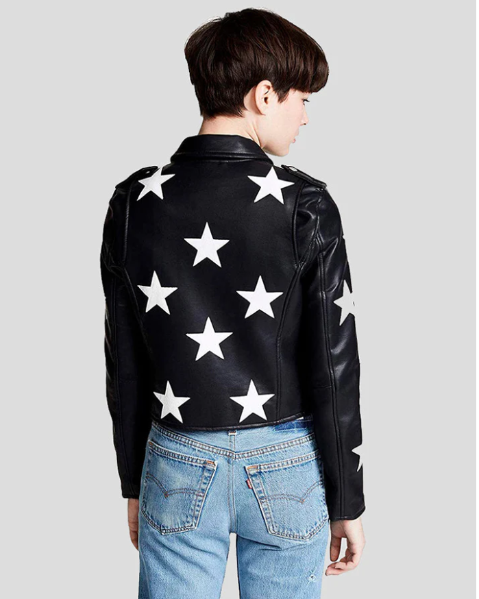 Fashionable Star-Embellished Leather Jacket
