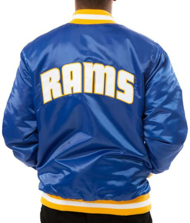 NFL LA Rams Satin Jacket in Exclusive Blue
