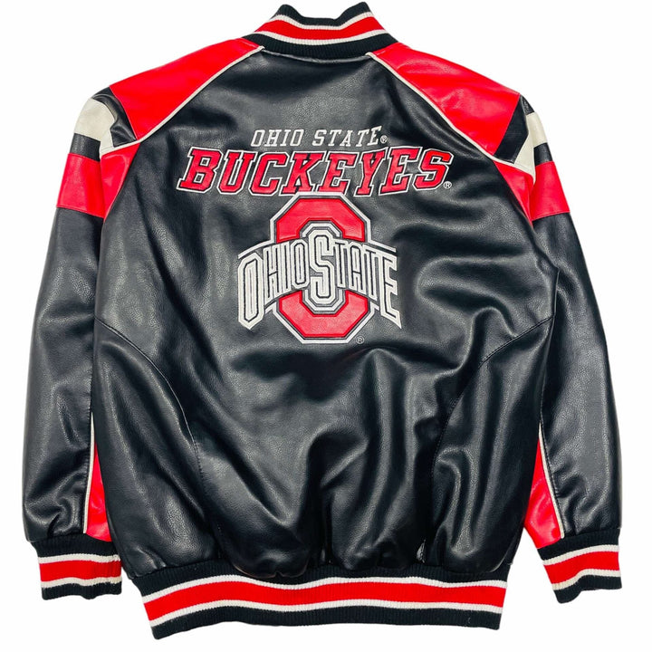 Vintage 90s Ohio State Buckeyes leather jacket with iconic team logo and classic retro design