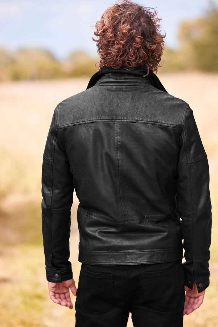 Men's borg-lined leather biker jacket
