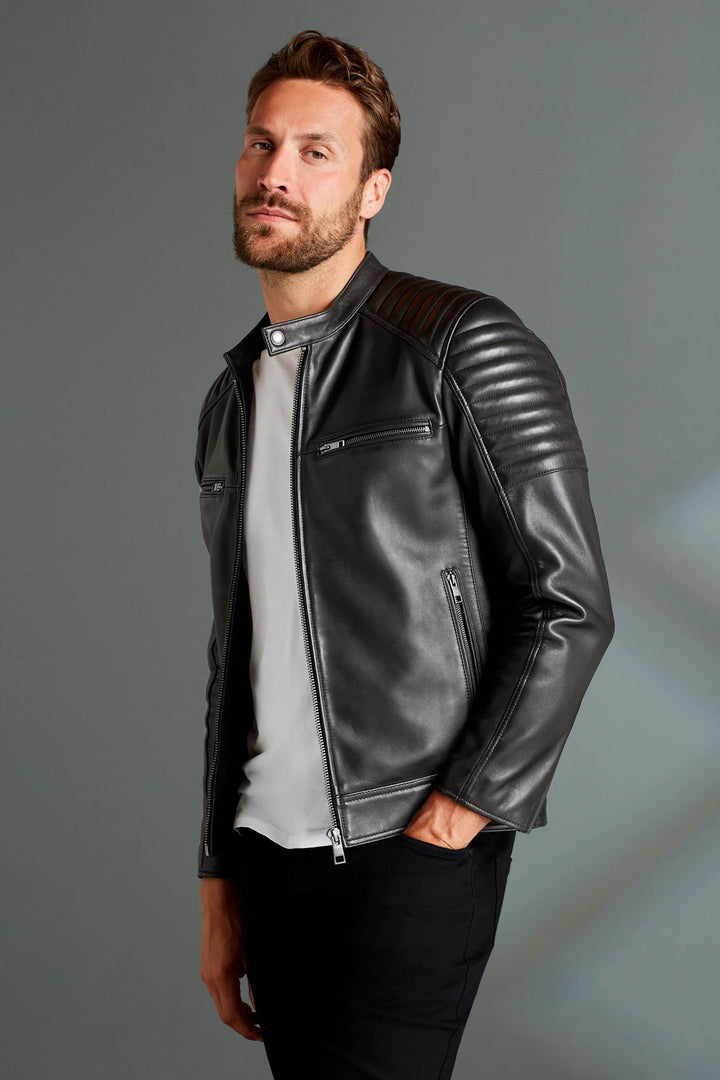 Signature Leather Quilted Racer Jacket for Men