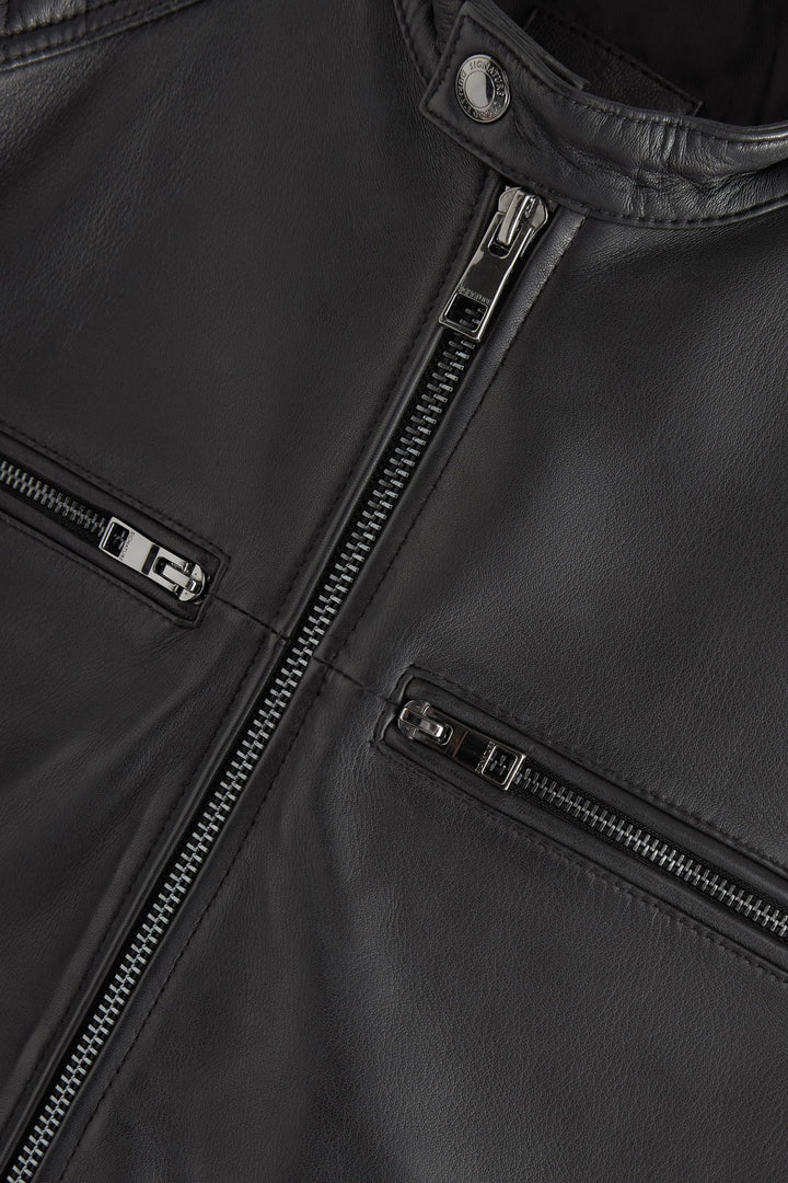 Classic Black Quilted Leather Racer Jacket