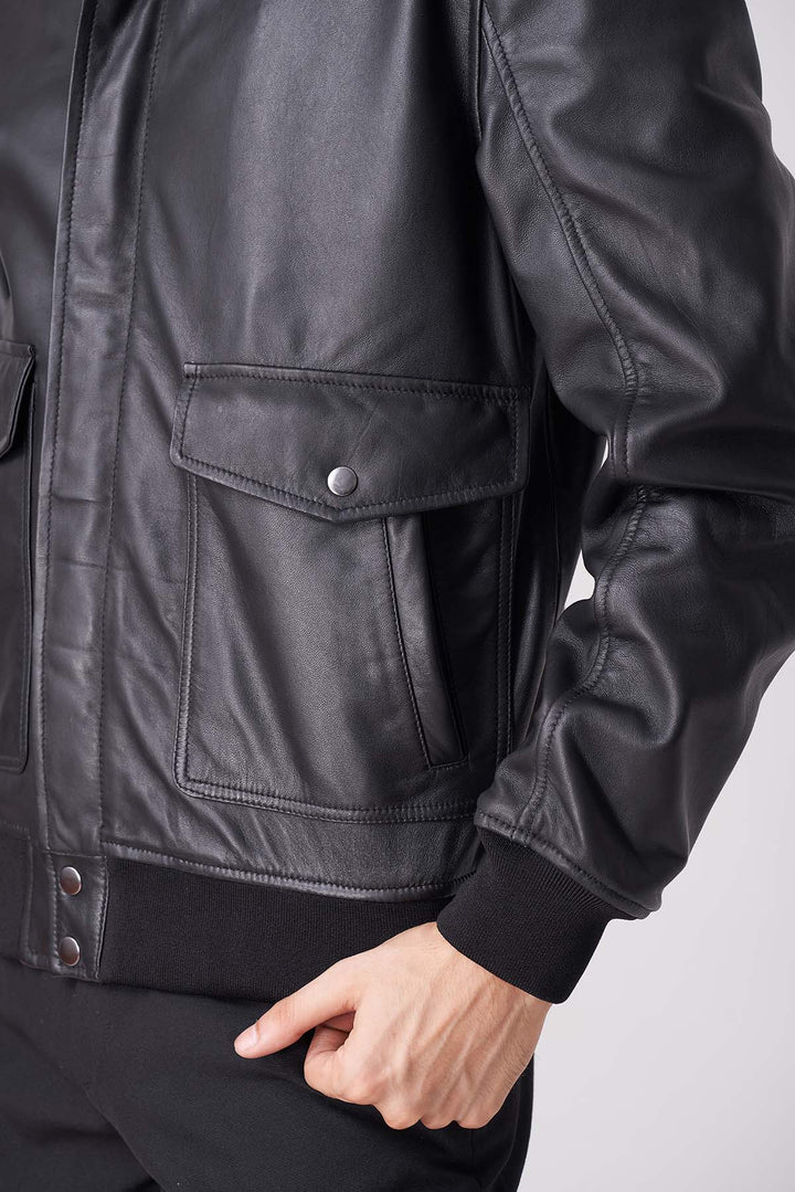 Men's aviator jacket with ribbed hem and cuffs