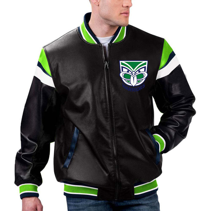 The Pricy NRL Warriors Leather Jacket in France style