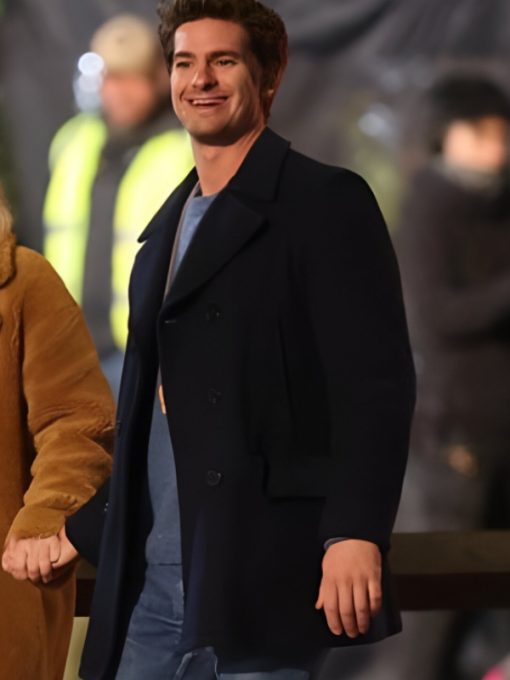 Andrew Garfield in classic peacoat We Live in Time 2024 in United state market