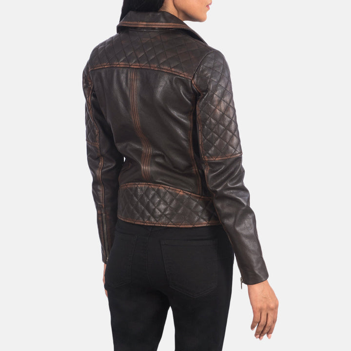 Classic brown quilted biker jacket in United state market