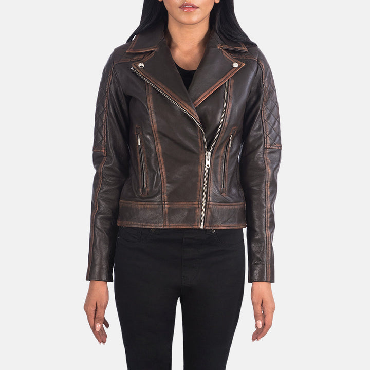 Quilted vintage brown biker jacket in USA