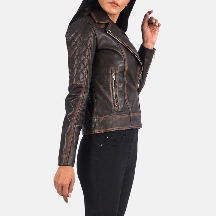 Stylish quilted biker jacket in brown in United state market