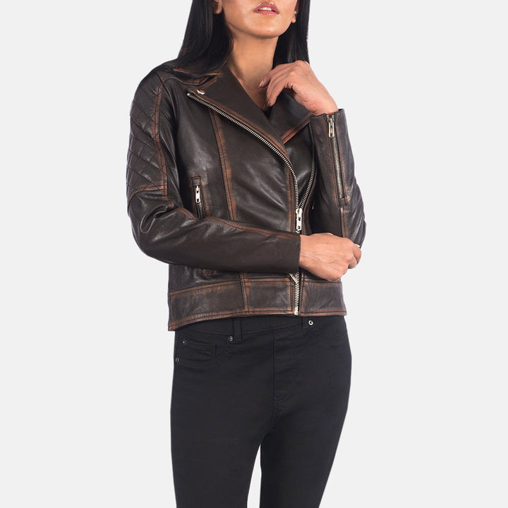 Vintage brown quilted biker jacket in France style