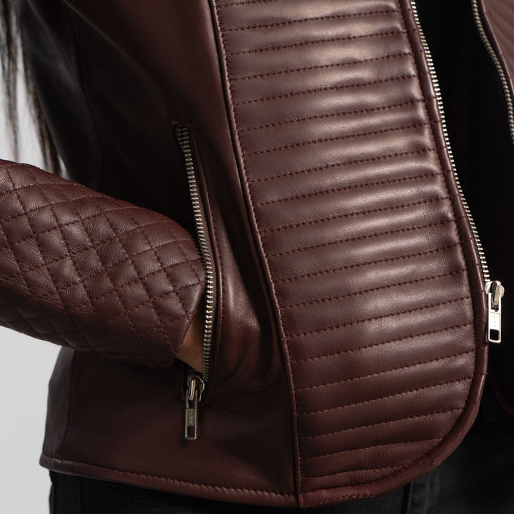 Stylish Quilted Maroon Leather Jacket by TJS in American style