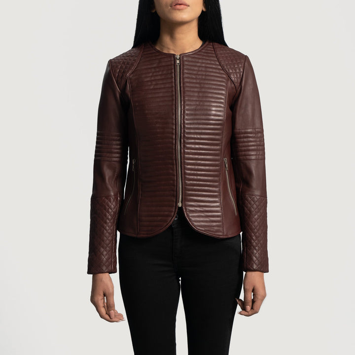 TJS Quilted Maroon Leather Jacket in France style