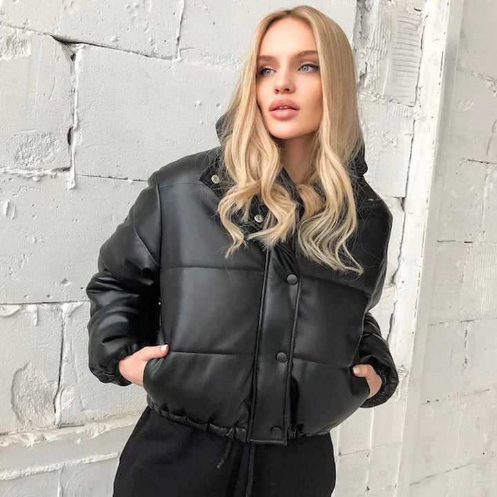 Classic women's cropped puffer outerwear in American style