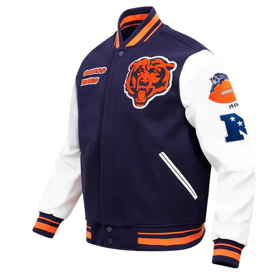 Vintage-inspired men's varsity jacket showcasing Bears heritage
