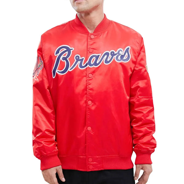 front view Atlanta Braves Satin Jacket: