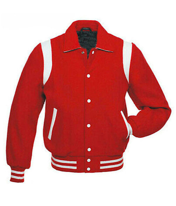 Byron Collar varsity letterman jacket front view in USA