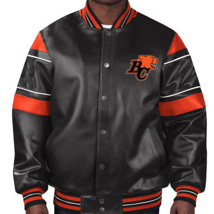 Stylish BC Lions varsity jacket with team logo in USA