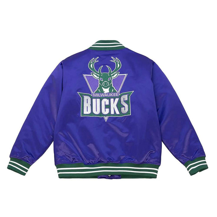 NBA Milwaukee Bucks satin jacket with team logo and colors in USA