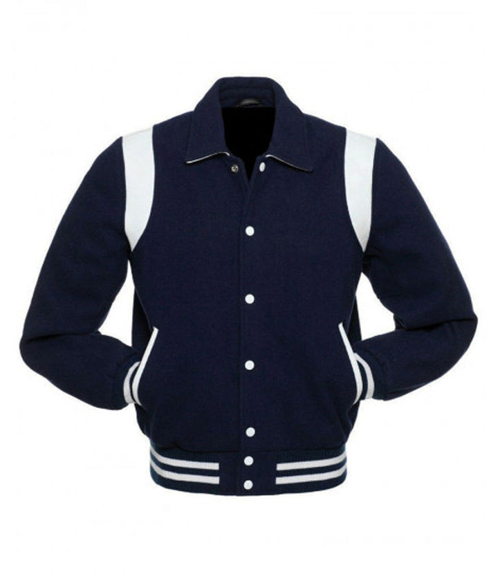 Byron Collar varsity letterman jacket side view in American style