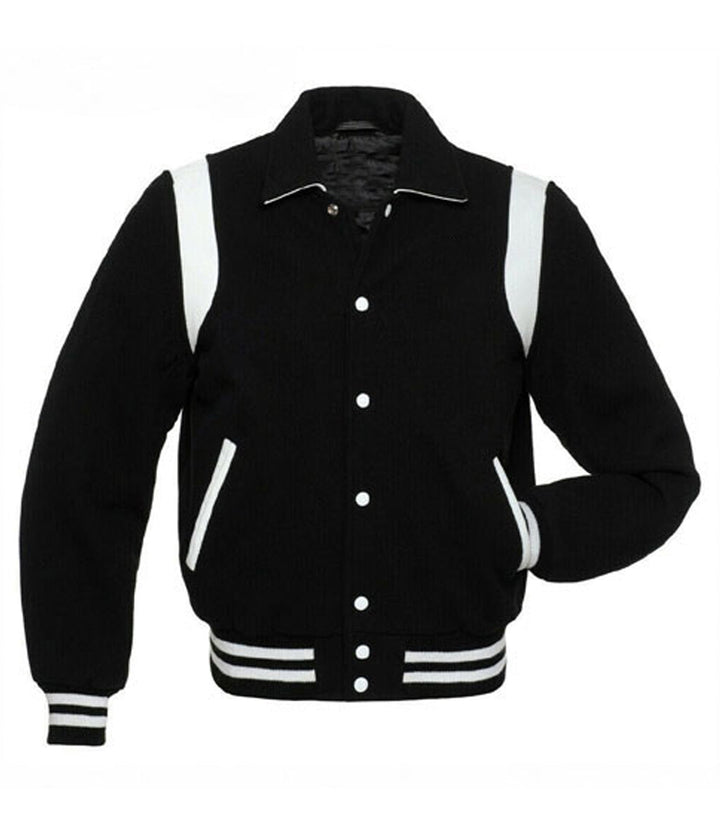 Byron Collar varsity letterman jacket back view in France style