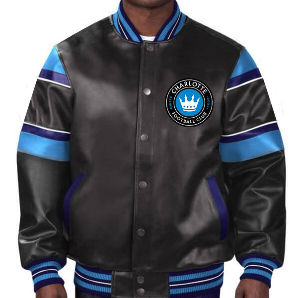 Stylish Charlotte FC leather jacket for soccer fans and supporters in USA