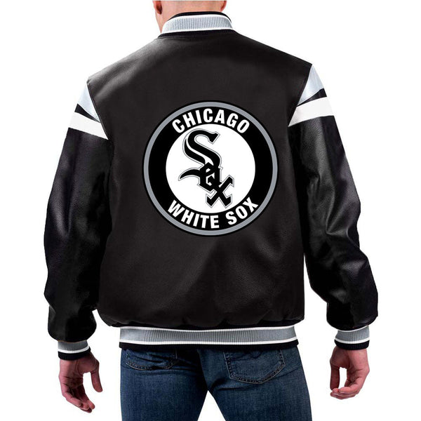 Supple leather Chicago White Sox jacket with embroidered "SOX" logo. in USA