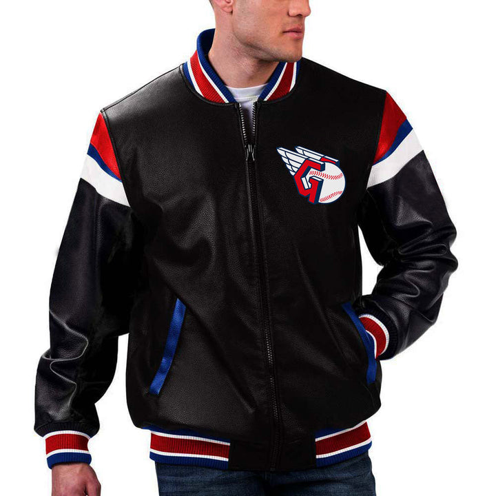 Supple leather Cleveland Guardians jacket with embroidered team logo. in France style