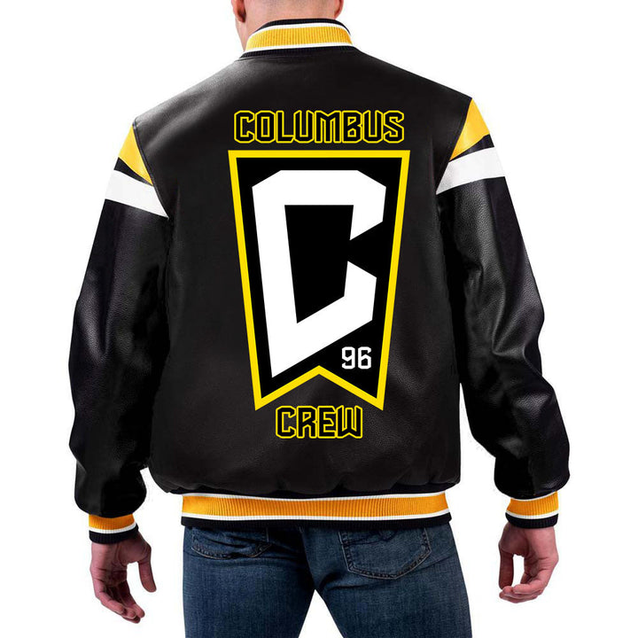 Authentic Columbus Crew leather jacket with team logo and colors in American Style