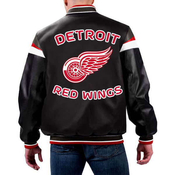 NHL Black Leather Jacket Featuring Detroit Red Wings by The Pricy in USA