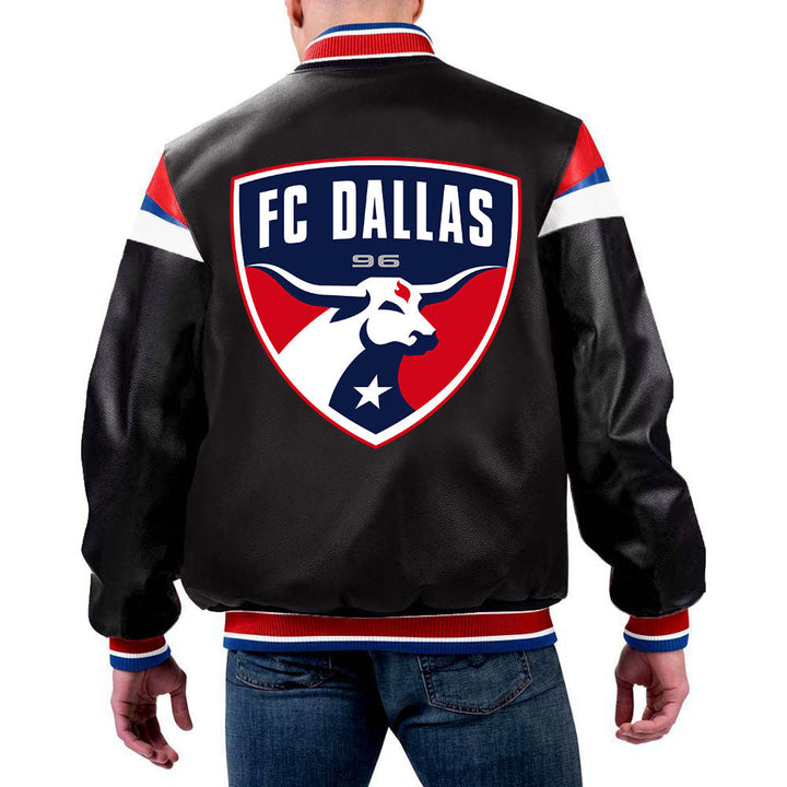 MLS FC Dallas leather jacket front view in USA