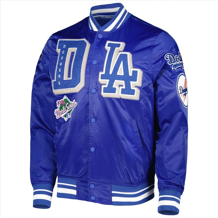 Front View MLB Los Angeles Dodgers Satin Jacket Men and Women