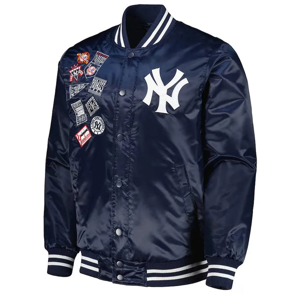 NY Yankees Patch Navy Satin Jacket